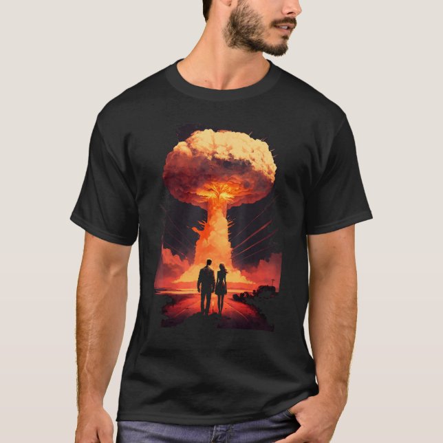 Kärlek par framför atombombarnas sprängmush t shirt (Framsida)
