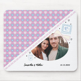 Kärlek par Photo & Namn Lila Hearts Mönster Musmatta
