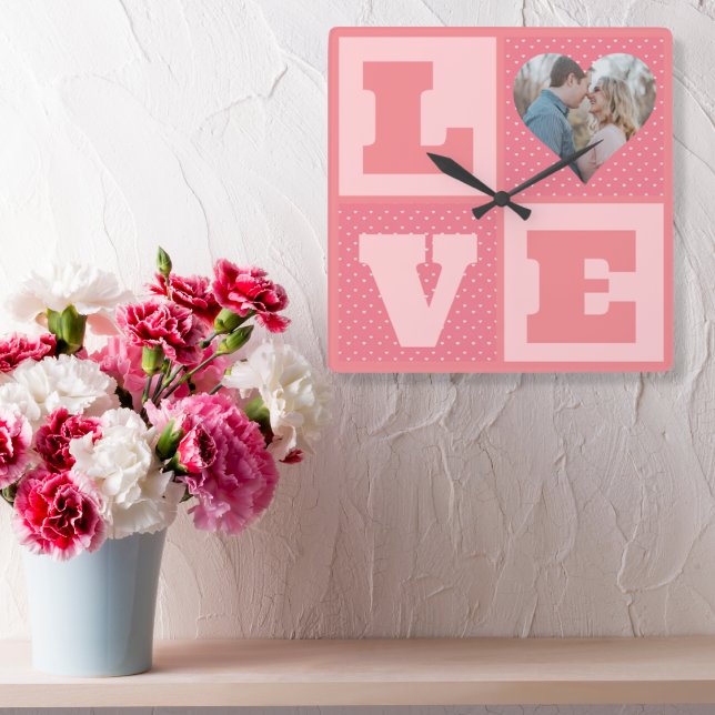 Kärlek par Photo Rosa Hearts Mönster Valentineser Fyrkantig Klocka (Skapare uppladdad)