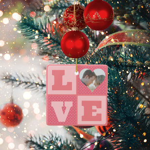 Kärlek par Photo Rosa Hearts Mönster Valentineser Julgransprydnad Keramik