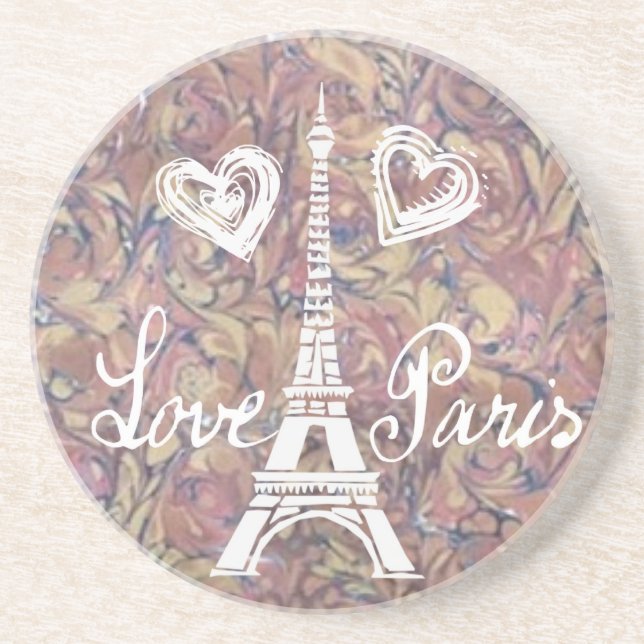 KÄRLEK PARIS EIFFEL OCH HJÄRTAVATTENFÄRG UNDERLÄGG SANDSTEN (Framsidan)