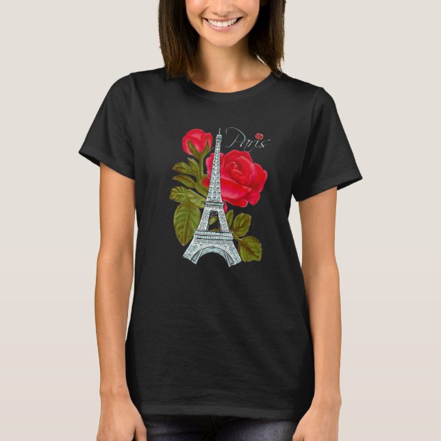 Kärlek Paris Eiffel Torn med Ro Fransk Kärlek Fran T Shirt (Framsida)