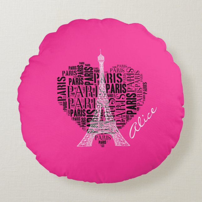 Kärlek Paris | Eiffel Torn Rund Kudde (Framsidan)