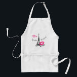 Kärlek Paris med Eiffel Torn och Kissy Läppar Förkläde<br><div class="desc">En apron med illustration av eiffel torn. Ett läppstift bredvid berömdens landmärke som säger xoxo! och finare-typografi som säger "kärlek kärlek kärlek" Paris Bonjour! Du kan ändra eller anpassa texten till kostym efter dina behov.</div>