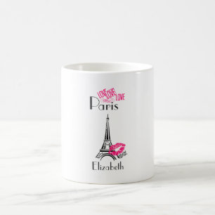 Kärlek Paris med Eiffel Torn och Lipstick Läppar Kaffemugg