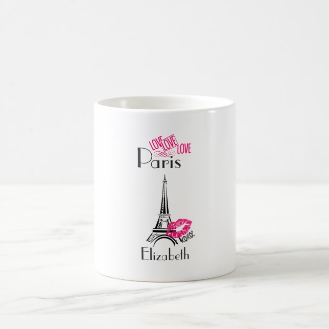 Kärlek Paris med Eiffel Torn och Lipstick Läppar Kaffemugg (Center)