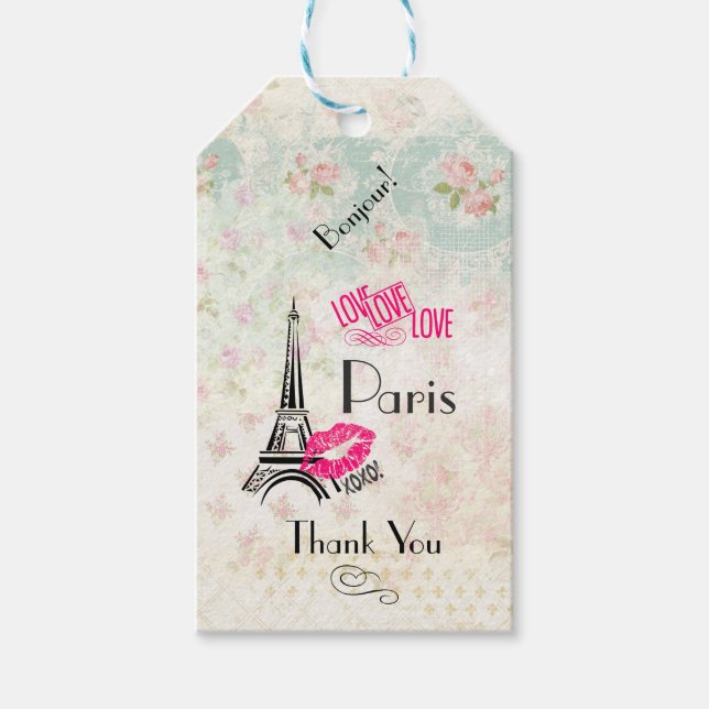 Kärlek Paris med Eiffel Torn Tack Presentetikett (Framsidan)