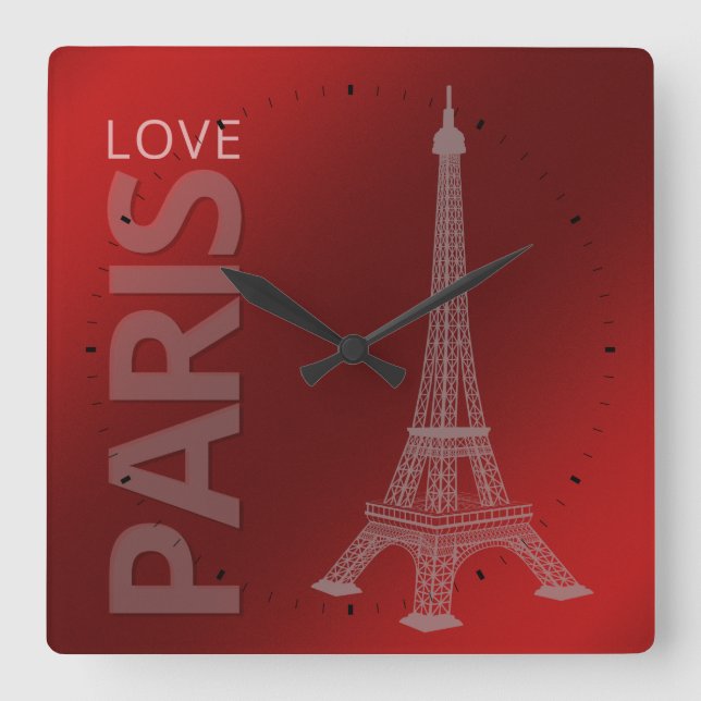 Kärlek Paris Mörk Red Fyrkantig Klocka (Framsida)