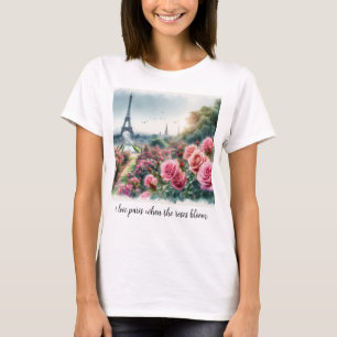 Kärlek Paris Rosa Rosor Blommig T-Shirt