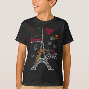 Kärlek Paris Theme Travel Frankrike Flower Eiffel T Shirt