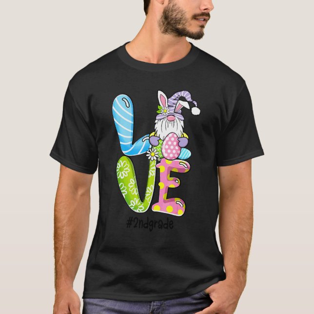 Kärlek Påsk 2:a Klass Gnomes Lachny Bunny Lycklig  T Shirt (Framsida)