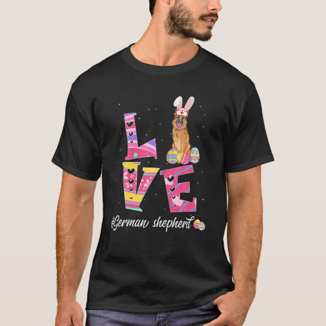 Kärlek Påsk tyska Shepherd Bunny Öron Rolig hund L T Shirt (Framsida)