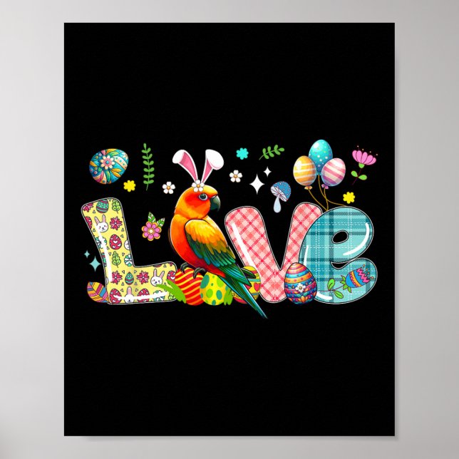 Kärlek Påskhare Sol, konure Hunting Eggs Flowers Poster (Framsidan)