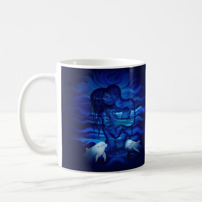 Kärlek, passionslag - par med delfinpar kaffemugg (Vänster)