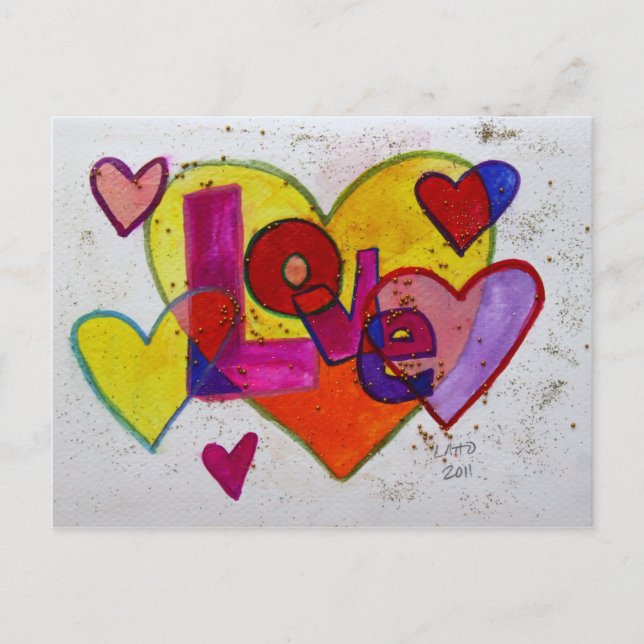 Kärlek Patchwork Glitter Hearts vykort (Framsida)