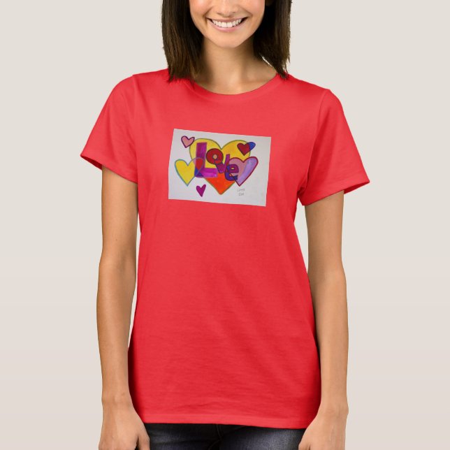 Kärlek Patchwork Hearts Ord Art Shirts T Shirt (Framsida)