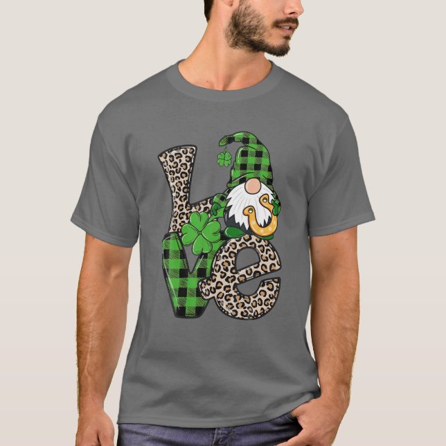 KÄRLEK Patrick Day Gnomes Leopard Grönt Play Shamr T Shirt (Framsida)