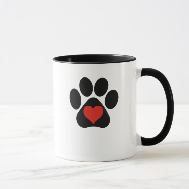 Kärlek Paw Skriv ut med rött hjärta Mugg (Höger)