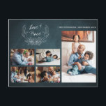 Kärlek & peace 5-fotokollage chalkboard helgdag vykort<br><div class="desc">Enkelt minimalistiskt handskrivet vitt typografi på mörkens blåa helgdagar för vintrak med vintern med fem foton med handritade skisserade kantrar med en botanisk bukett i säsong.             Enkel att anpassa med foton,  anpassningsbar och namnteckning på båda sidor.</div>