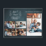 Kärlek & peace 5-fotokollage chalkboard helgdag vykort<br><div class="desc">Enkelt minimalistiskt handskrivet vitt typografi på mörkens blåa helgdagar för vintrak med vintern med fem foton med handritade skisserade kantrar med en botanisk bukett i säsong.             Enkel att anpassa med foton,  anpassningsbar och namnteckning på båda sidor.</div>