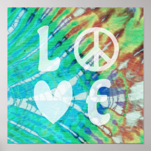 Kärlek Peace Abstrakt Hippie Boho Teal Batik Tie D Poster
