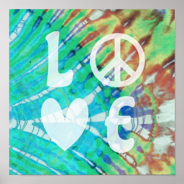 Kärlek Peace Abstrakt Hippie Boho Teal Batik Tie D Poster (Framsidan)