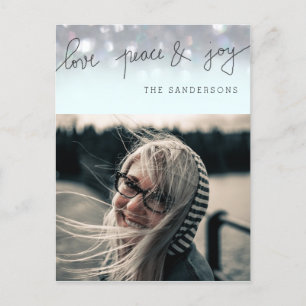 Kärlek Peace and Joy Bokeh Script Modern Photo Helg Vykort