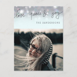 Kärlek Peace and Joy Bokeh Script Modern Photo Helg Vykort