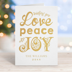 Kärlek Peace and Joy First jul Photo Guld Folierat Kort