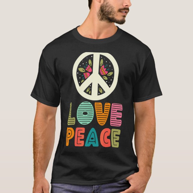 Kärlek Peace Blommigt Fredstecken 60-tal, 70-tal C T Shirt (Framsida)