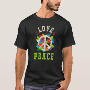 Kärlek Peace Blommigt Fredstecken 60-tal, 70-tal C T Shirt
