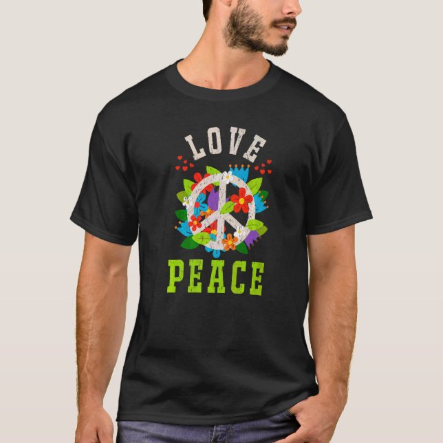 Kärlek Peace Blommigt Fredstecken 60-tal, 70-tal C T Shirt (Framsida)