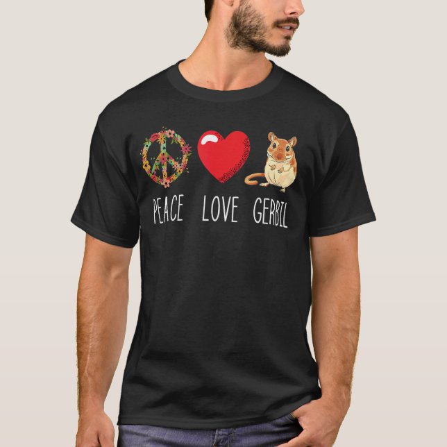 Kärlek Peace Gerbil Heart Unity Rodent Råtta Anima T Shirt (Framsida)