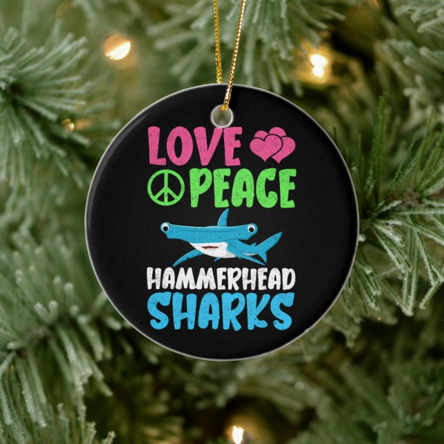 Kärlek Peace Hammerhead Sharks Cute Sea Animals Fl Julgransprydnad Keramik (Träd)