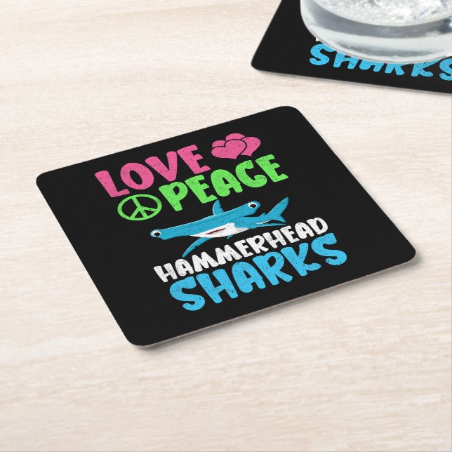 Kärlek Peace Hammerhead Sharks Cute Sea Animals Fl Underlägg Papper Kvadrat (Vinklad)