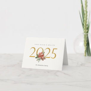 Kärlek Peace Health Poinsettia Bunch Foil Guld 202 Helgkort
