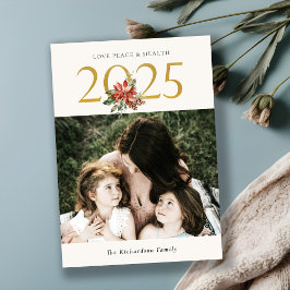 Kärlek Peace Health Poinsettia Bunch Guld 2022 Pho Julkort