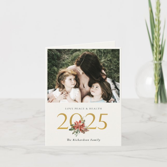 Kärlek Peace Health Poinsettia Bunch Guld 2023 Pho Helgkort (Framsida)