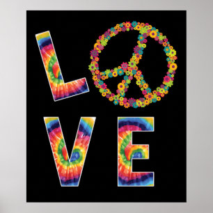 KÄRLEK Peace HIPPIE Costume Tie Die 60 s 70-talet Poster
