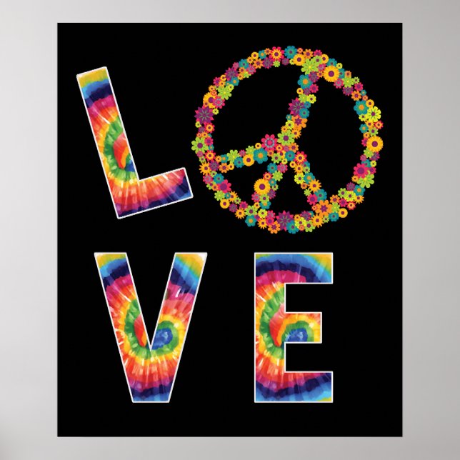 KÄRLEK Peace HIPPIE Costume Tie Die 60 s 70-talets Poster (Framsidan)
