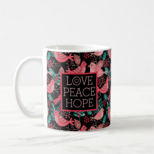Kärlek Peace Hope Jul Winter Red Berries Birds Kaffemugg