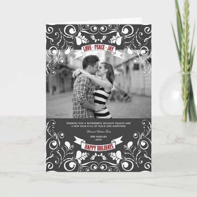 Kärlek Peace Joy Art nouveau Blommigt, blommande f Helgkort (Framsida)