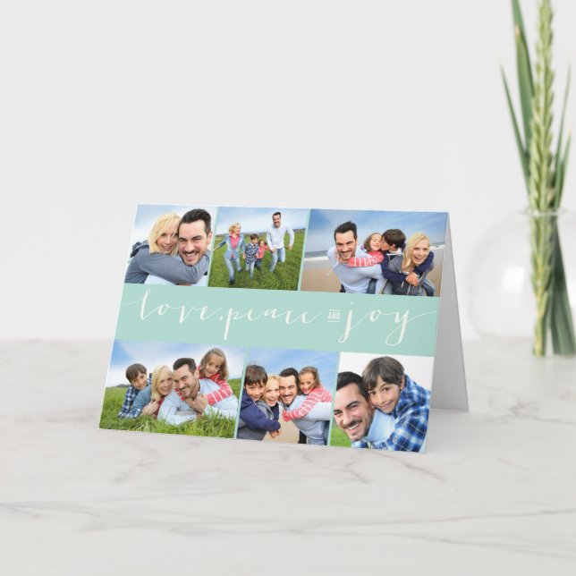 Kärlek Peace Joy Calligraphy Modern 6 Photo Collag Helgkort (Framsida)