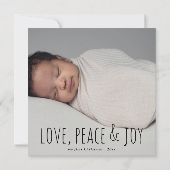 Kärlek Peace & Joy | Första jul-fotot i Baby Julkort (Framsida)