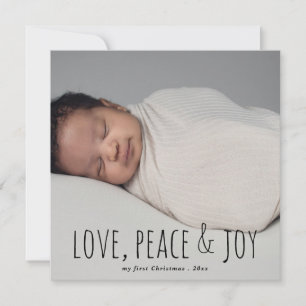 Kärlek Peace & Joy   Första jul-fotot i Baby Julkort