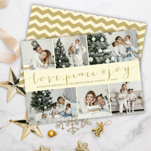Kärlek Peace Joy Ivory Guld Modern 6 Photo Collage Julkort