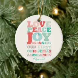 Kärlek Peace Joy Kisses Färg Typography - jul Julgransprydnad Keramik