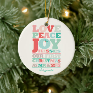 Kärlek Peace Joy Kisses Färg Typography - jul Julgransprydnad Keramik