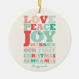 Kärlek Peace Joy Kisses Färg Typography - jul Julgransprydnad Keramik
