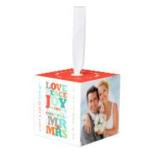 Kärlek Peace Joy Kisses Mr. & Mrs. 1:a julfoto